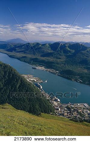 Stock Image - Juneau W/Cruiseships From Mt Juneau Tongass Nf Se Ak Summer. Fotosearch
