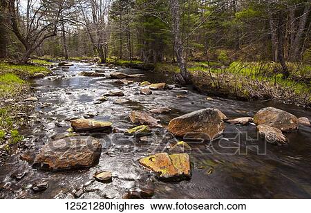 Stock Photograph - Kings Brook flowing around rocks; Nova Scotia, Canada. Fotosearch