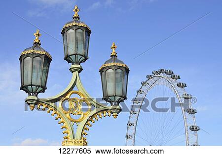 Lamp post and London Eye from Westminster Bridge; London, England View Large Photo Image Stock Photography - Lamp post and London Eye from Westminster Bridge; London, England. Fotosearch