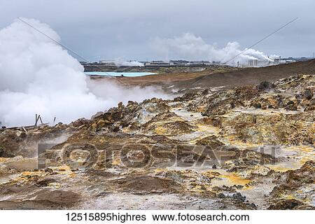 Looking across steamy, lunar landscape towards Reykjanes Power Plant; Iceland View Large Photo Image Stock Photograph - Looking across steamy, lunar landscape towards Reykjanes Power Plant; Iceland. Fotosearch