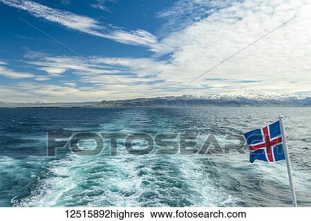 Stock Photograph - Looking back to mainland from ferry to Westman Islands; Iceland. Fotosearch