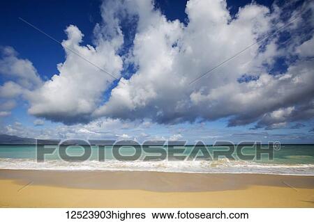 Stock Photograph - Looking out to sea from Baldwin Beach on the North shore of Maui; Paia, Maui, Hawaii, United States of America. Fotosearch