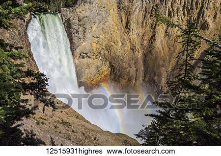 Stock Photograph - Lower falls photographed from Uncle Tom's Trail viewpoint, Yellowstone National Park; Wyoming, United States of America. Fotosearch