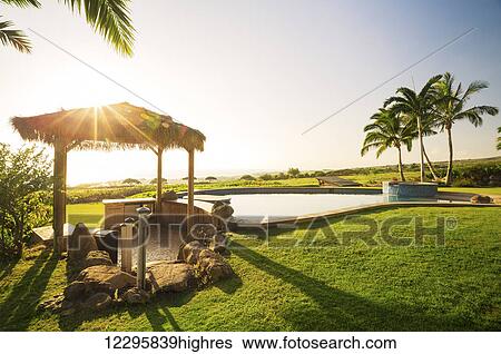Luxury Home, Green Lawn With Swimming Pool View Large Photo Image Stock Photograph - Luxury Home, Green Lawn With Swimming Pool. Fotosearch