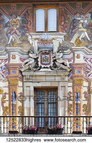 Stock Photograph - Magnificant facade of the Town Hall of Durango; Durango, Vizcaya, Pais Vasco, Spain. Fotosearch