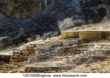Mammoth Springs, a hot mineral springs, Yellowstone National Park, Wyoming, United States of America View Large Photo Image Stock Photograph - Mammoth Springs, a hot mineral springs, Yellowstone National Park, Wyoming, United States of America. Fotosearch