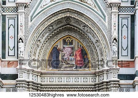Mosaic of Virgin Mary on the facade of the Florence Cathedral, Cathedral of Saint Mary of the Flower; Florence, Tuscany, Italy View Large Photo Image Stock Photograph - Mosaic of Virgin Mary on the facade of the Florence Cathedral, Cathedral of Saint Mary of the Flower; Florence, Tuscany, Italy. Fotosearch