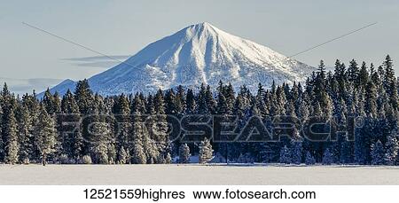 Stock Photograph - Mount McLoughlin with fresh snow; Oregon, United States of America. Fotosearch