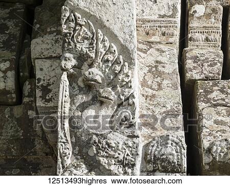 Stock Photograph - Naga bas-relief in Gopura II, Preah Vihear Temple; Preah Vihear, Cambodia. Fotosearch