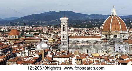 Panorama of the city of Florence with Florence Cathedral, it's dome and bell tower, and mountain range in the background; Florence, Tuscany, Italy View Large Photo Image Stock Photograph - Panorama of the city of Florence with Florence Cathedral, it's dome and bell tower, and mountain range in the background; Florence, Tuscany, Italy. Fotosearch
