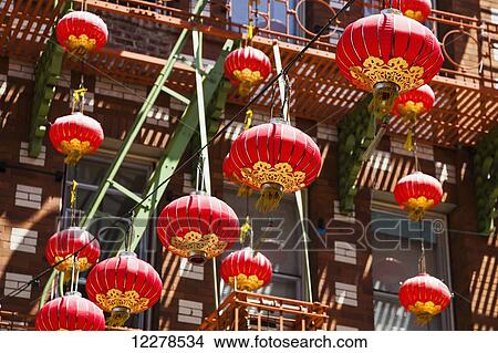 Paper lanterns decorate the exterior of the Peking Bazaar in San Francisco's China Town; San Francisco, California, United States of America View Large Photo Image Picture - Paper lanterns decorate the exterior of the Peking Bazaar in San Francisco's China Town; San Francisco, California, United States of America. Fotosearch