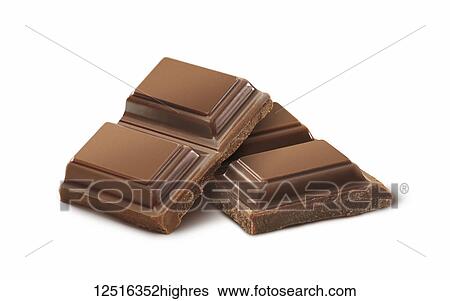 Stock Photograph - Pieces of a chocolate bar on a white background. Fotosearch