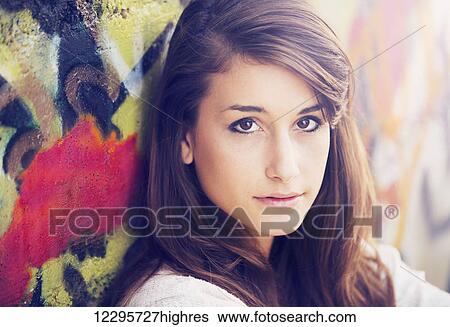 Portrait Of Beautiful Young Woman. View Large Photo Image Stock Photograph - Portrait Of Beautiful Young Woman.. Fotosearch