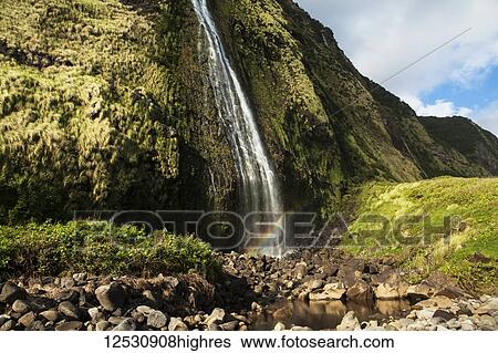 Stock Photograph - Punlulu Waterfall, Lapahoehoe Nui Valley, Hamakua Coast; Island of Hawaii, Hawaii, United States of America. Fotosearch