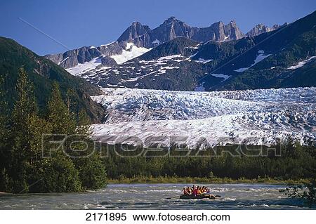 Stock Photography - Rafters On Mendenhall River Mendenhall Glacier & Towers. Fotosearch