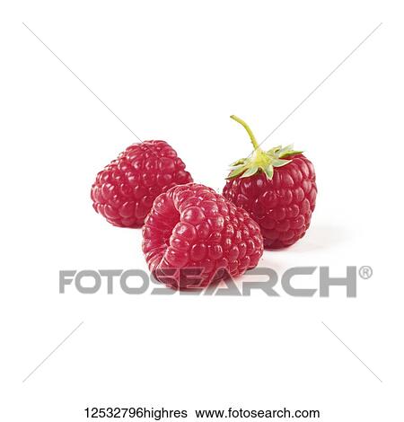 Stock Photograph - Red raspberries on a white background. Fotosearch