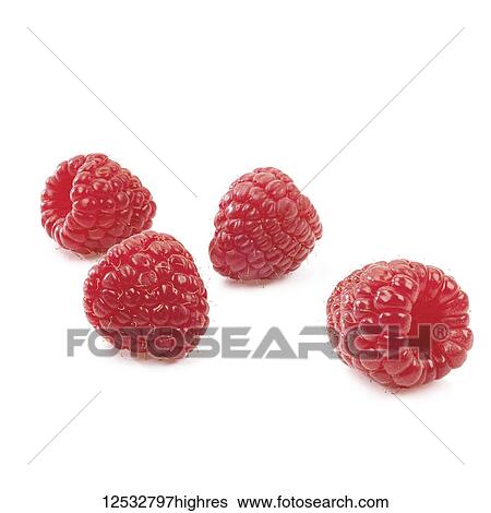 Stock Photograph - Red raspberries on a white background. Fotosearch
