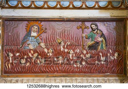 Stock Photograph - Retablo, former convent, Church of San Pedro Y San Pablo, 1650, Route of the Convents; Teabo, Yucatan, Mexico. Fotosearch