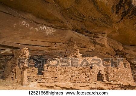 Stock Photograph - Reverse Handprints, Ancestral Pueblo, up to 1, 000 years old, Bears Ears National Monument; Utah, United States of America. Fotosearch