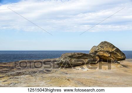 Rocks on the shore of Bondi Beach and the blue Tasman Sea in the South Pacific; Little Bay, New South Wales, Australia View Large Photo Image Stock Photograph - Rocks on the shore of Bondi Beach and the blue Tasman Sea in the South Pacific; Little Bay, New South Wales, Australia. Fotosearch