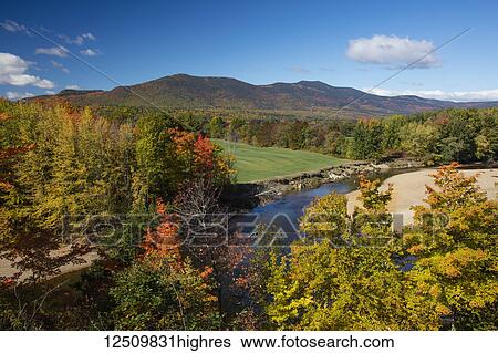 Rolling hills with forests in autumn colours and the Saco River, White Mountains National Forest; New England, United States of America View Large Photo Image Stock Photograph - Rolling hills with forests in autumn colours and the Saco River, White Mountains National Forest; New England, United States of America. Fotosearch