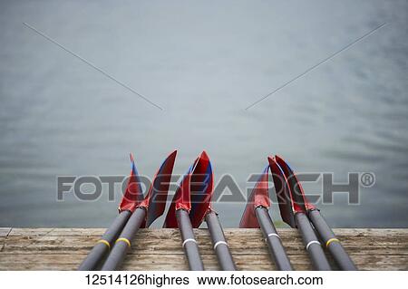 Stock Photograph - Rowing blades on the dock, Old Welland Canal; Toronto, Ontario, Canada. Fotosearch