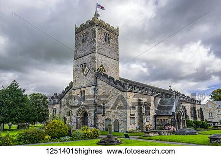 Stock Photograph - St Mary's Church, containing Norman architecture dating back to the 12th century; Kirkby Lonsdale, Cumbria, England. Fotosearch