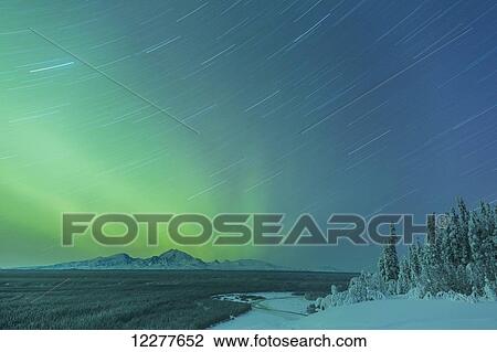 Star trails and northern lights over the Copper River and Wrangell Mountains near Glennallen, Southcentral Alaska, USA, Winter View Large Photo Image Stock Image - Star trails and northern lights over the Copper River and Wrangell Mountains near Glennallen, Southcentral Alaska, USA, Winter. Fotosearch