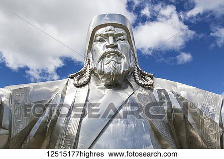 Stock Photograph - Statue of Chinggis (Genghis) Khan; Ulaanbaatar, Ulaanbaatar, Mongolia. Fotosearch