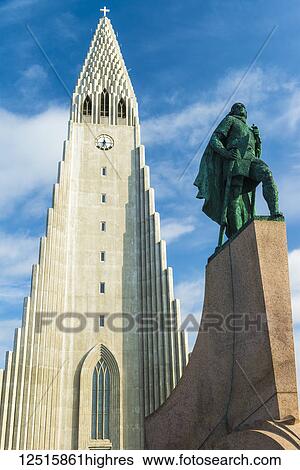 Statue of Leif Eriksson in front of the Hallgrimur church; Reykjavik, Iceland View Large Photo Image Stock Photograph - Statue of Leif Eriksson in front of the Hallgrimur church; Reykjavik, Iceland. Fotosearch
