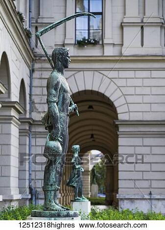 Stock Photograph - Statues at the Ministry of Agriculture; Budapest, Budapest, Hungary. Fotosearch