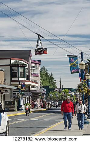 Store fronts along South Franklin Street with the tramway in the background, downtown Juneau, Southeast Alaska View Large Photo Image Stock Image - Store fronts along South Franklin Street with the tramway in the background, downtown Juneau, Southeast Alaska. Fotosearch