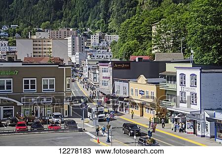 Store fronts along South Franklin Street in downtown Juneau, Southeast Alaska View Large Photo Image Stock Image - Store fronts along South Franklin Street in downtown Juneau, Southeast Alaska. Fotosearch