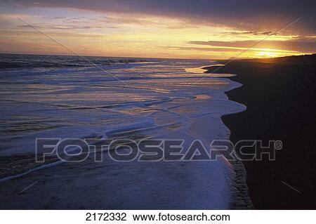 Stock Image - Sunset Beach & Surf Glacier Bay National Park Se Alaska Scenic. Fotosearch
