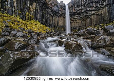 Stock Photograph - Svartifoss waterfall; Iceland. Fotosearch