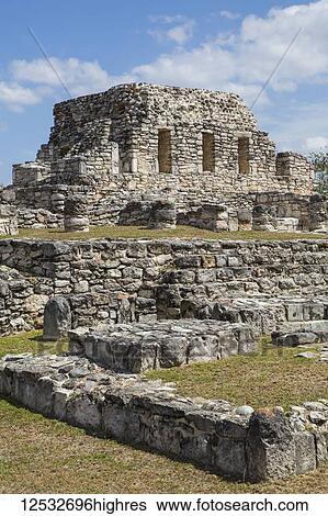 Stock Photograph - Temple of Painted Niches, Mayapan Archaeological Site, Mayan Ruins; Yucatan, Mexico. Fotosearch