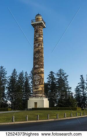 Stock Photograph - The Astoria Column, a popular tourist attraction; Astoria, Oregon, United States of America. Fotosearch