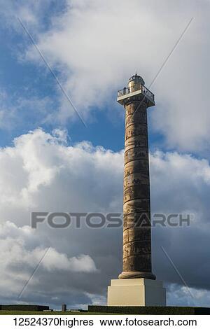 Stock Photograph - The Astoria Column stands among the clouds; Astoria, Oregon, United States of America. Fotosearch