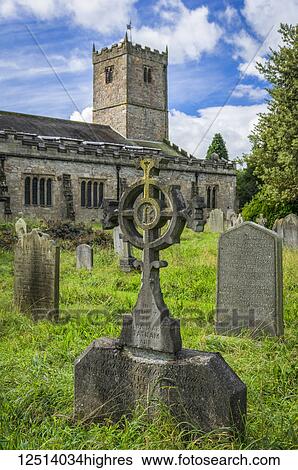 Stock Photograph - Tombstones in the cemetery at St. Mary's Church; Kirkby Lonsdale, Cumbria, England. Fotosearch