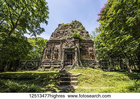 Stock Photograph - Tower in Prasat Yeah Puon, the South Group, Sambor Prei Kuk; Kompong Thom, Cambodia. Fotosearch