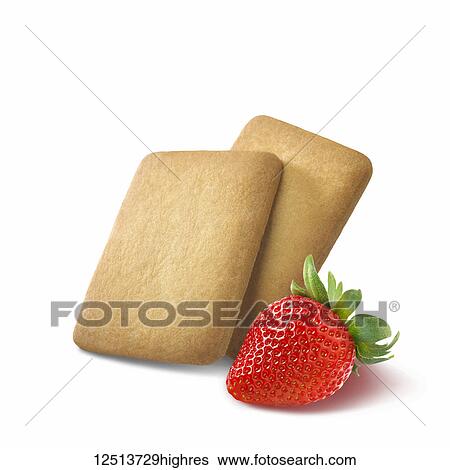 Two vanilla biscuits with a strawberry on a white background View Large Photo Image Stock Photograph - Two vanilla biscuits with a strawberry on a white background. Fotosearch