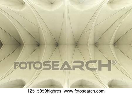Stock Photograph - Vaulted ceiling of the Hallgrimur church; Reykjavik, Iceland. Fotosearch