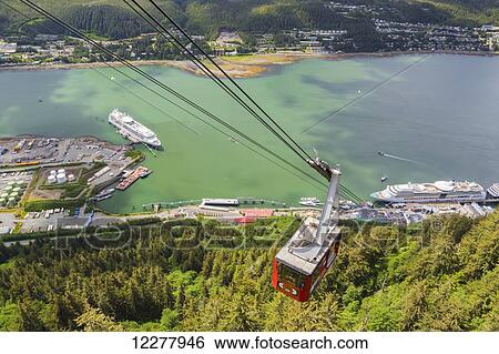View of downtown Juneau from the tram going up Mt Roberts, Southeast Alaska, Summer. View Large Photo Image Stock Photograph - View of downtown Juneau from the tram going up Mt Roberts, Southeast Alaska, Summer.. Fotosearch