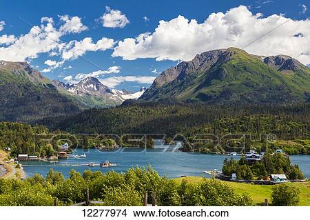 View of Halibut Cove in Kachemak Bay on a sunny Summer day, Southcentral Alaska. View Large Photo Image Picture - View of Halibut Cove in Kachemak Bay on a sunny Summer day, Southcentral Alaska.. Fotosearch