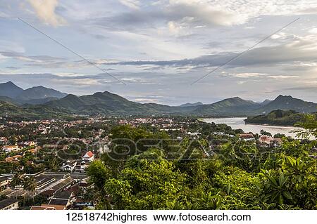 Stock Photograph - View of the Mekong river from Mount Phousi; Luang Prabang, Luang Prabang, Laos. Fotosearch