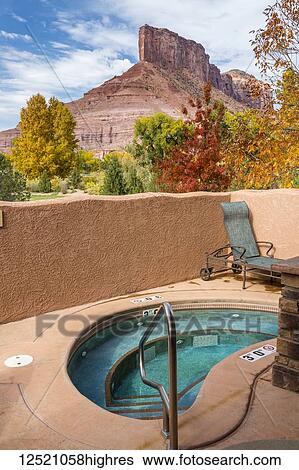 View of the rock formation 'the Palisade' with a hot tub in the foreground; Gateway, Colorado, United States of America View Large Photo Image Stock Photograph - View of the rock formation 'the Palisade' with a hot tub in the foreground; Gateway, Colorado, United States of America. Fotosearch