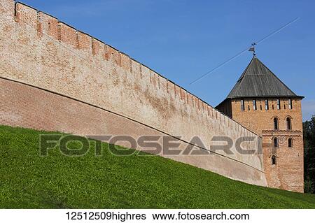 Stock Photograph - Vladimirskaya Tower, built in the 15th century, Kremlin Wall; Veliky Novgorod, Novgorod Oblast, Russia. Fotosearch