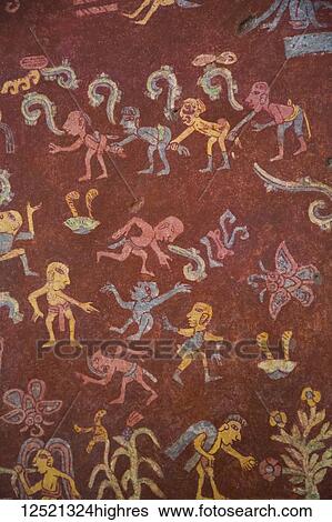 Stock Photograph - Wall mural, El Tlalocan (Tlaloc's Paradise), Palace of Tepantitla, Teotihuacan Archeological Zone; State of Mexico, Mexico. Fotosearch