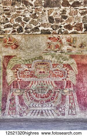 Stock Photograph - Wall mural of the Jade Goddess (or Thaloc), Palace of Tetitla, Teotihuacan Archeological Zone; State of Mexico, Mexico. Fotosearch