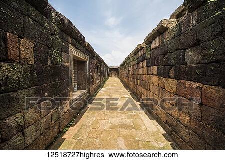 Stock Photograph - Walls and corridor in the South Quadrangle, Vat Phou Temple Complex; Champasak, Laos. Fotosearch